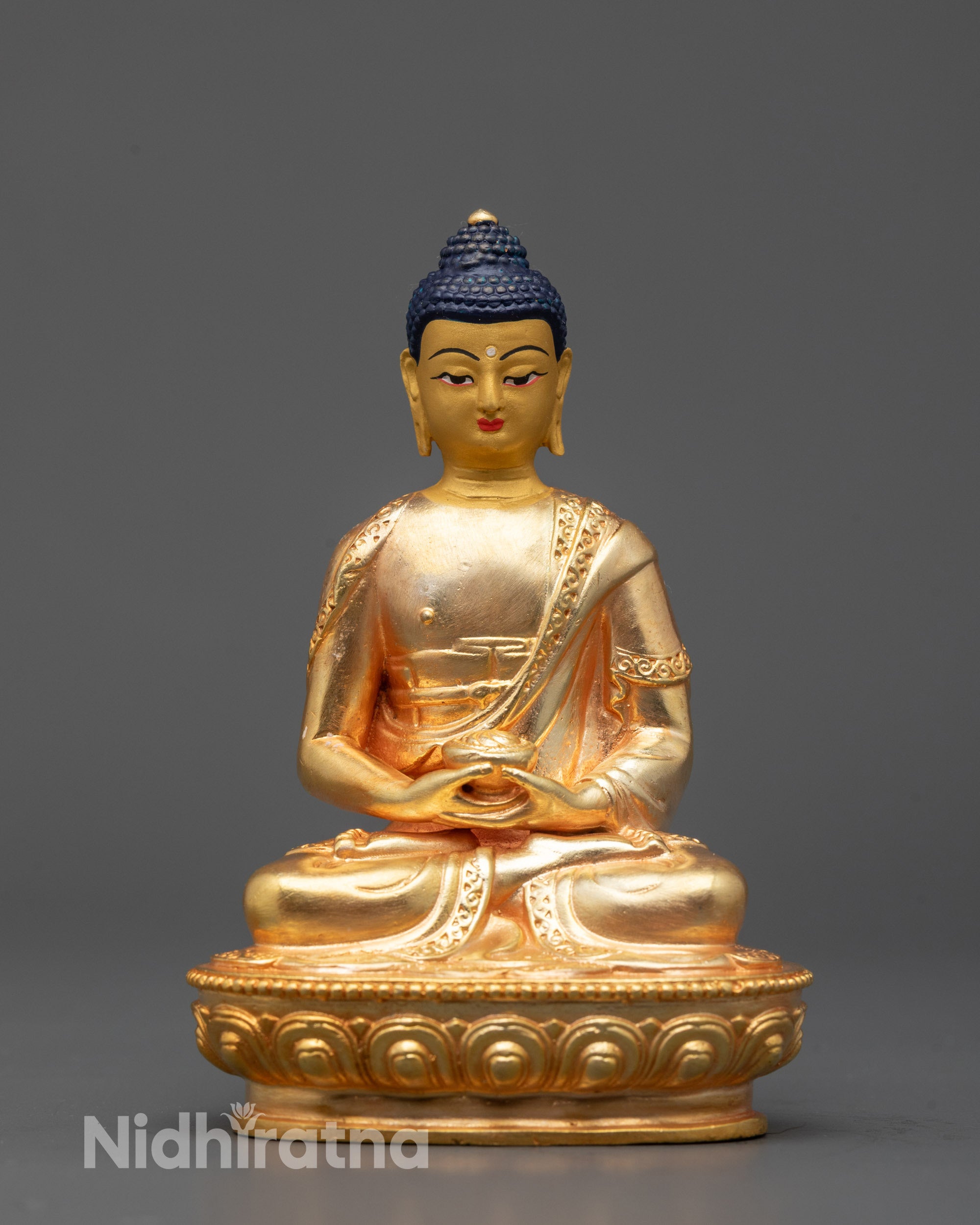 Amitabha Buddha Statue hand-carved by Nepal artisan with 24k gold plating