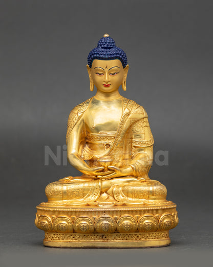 Amitabha Buddha Statue meditating on lotus seat with 24K gold-painted face from Nepal