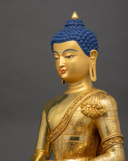 Amitabha Buddha Statue side close up showing flowing monk’s robe and posture