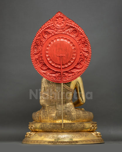 Amitabha Buddha back view detailed halo lotus pedestal gold‑gilded