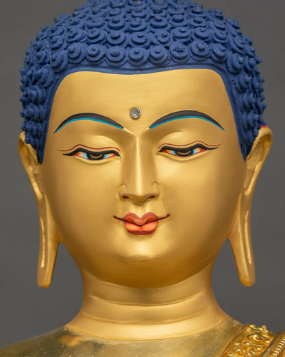 Amitabha Buddha close up side view of face with calm meditative expression