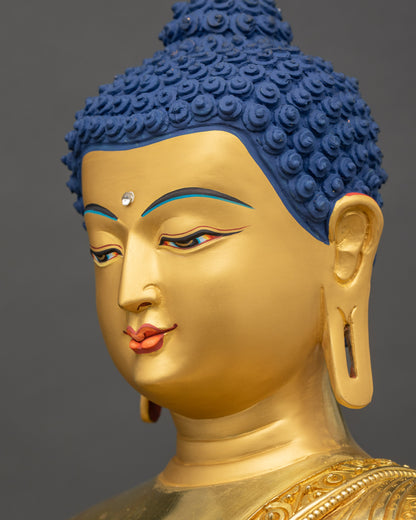 Amitabha Buddha close up side view of face with calm meditative expression