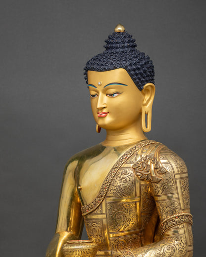 Amitabha Buddha detailed side close‑up floral motif carved garments statue