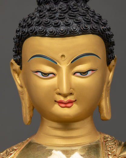 Amitabha Buddha face close up 24K gold-painted serene expression
