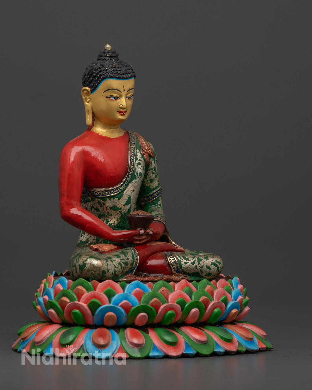 Amitabha Buddha holding the Pātra alms bowl, representing wisdom, renunciation, and spiritual nourishment