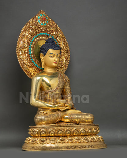 Amitabha Buddha left side view copper lost‑wax gold fire‑gilded meditation figure
