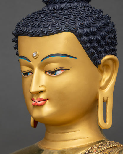 Amitabha Buddha side face close‑up intricate fire‑gilded devotional sculpture