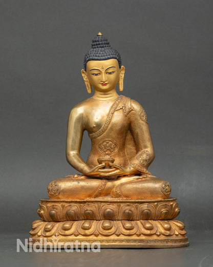 Amitabha Buddha statue for meditation and devotion, handcrafted Nepalese copper with gold gilding
