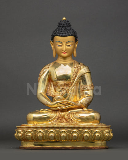 Amitabha Buddha statue front 24K gold face with gold fire-gilded copper