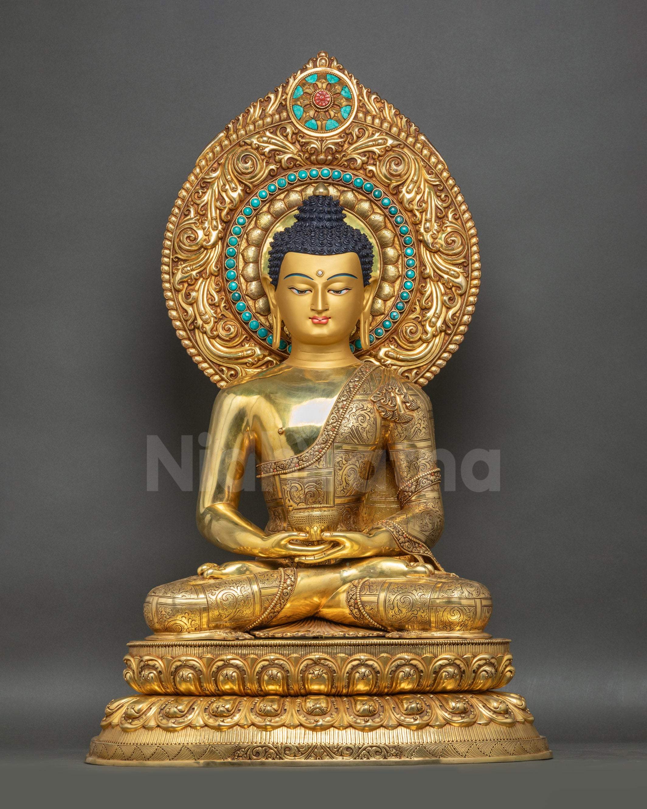 Amitabha Buddha statue handcrafted copper lost‑wax gold‑gilded front view
