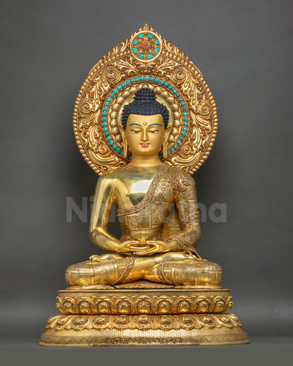 Amitabha Buddha statue handcrafted copper lost‑wax gold‑gilded front view