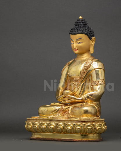Amitabha Buddha statue left side gold face with detailed 3D carvings