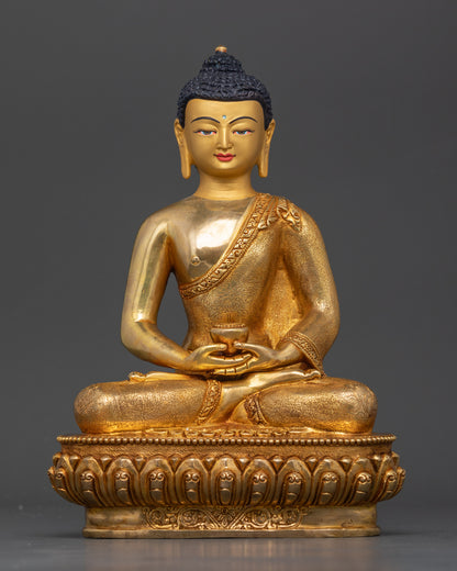 Amitabha Buddha statue with 24K gold-painted face, handcrafted Newar Nepalese art