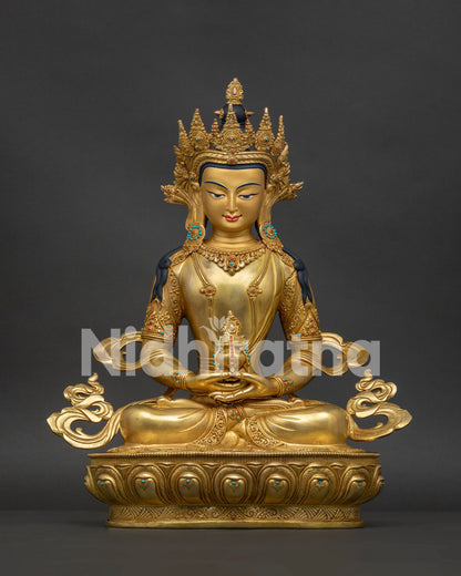 Amitayus Buddha Statue Nepal 24K Gold Front View
