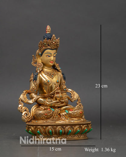 Side view Amitayus Buddha statue lotus seat long life deity meditation decor Nepal