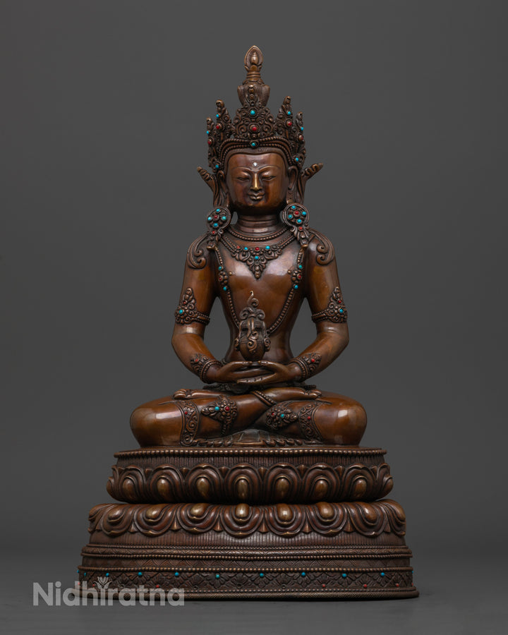 oxidized Amitayus Buddha statue