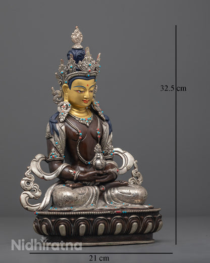 Oxidized Amitayus Statue with Silver-Plating Finishing