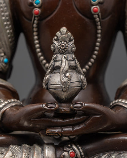 Oxidized Amitayus Statue with Silver-Plating Finishing