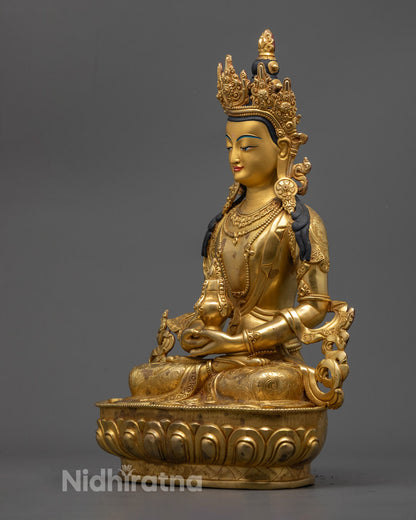 Tibetan Amitayus Statue | Hand-Carved Buddha of Eternal Life