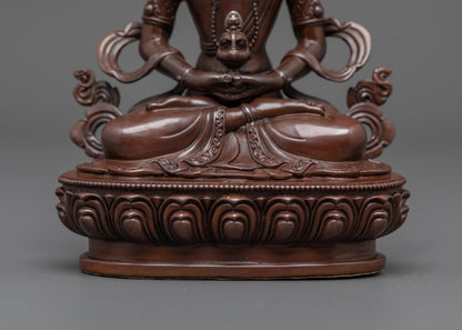 Oxidized Amitayus Statue | Machine-Made Eternal Life Deity Sculpture
