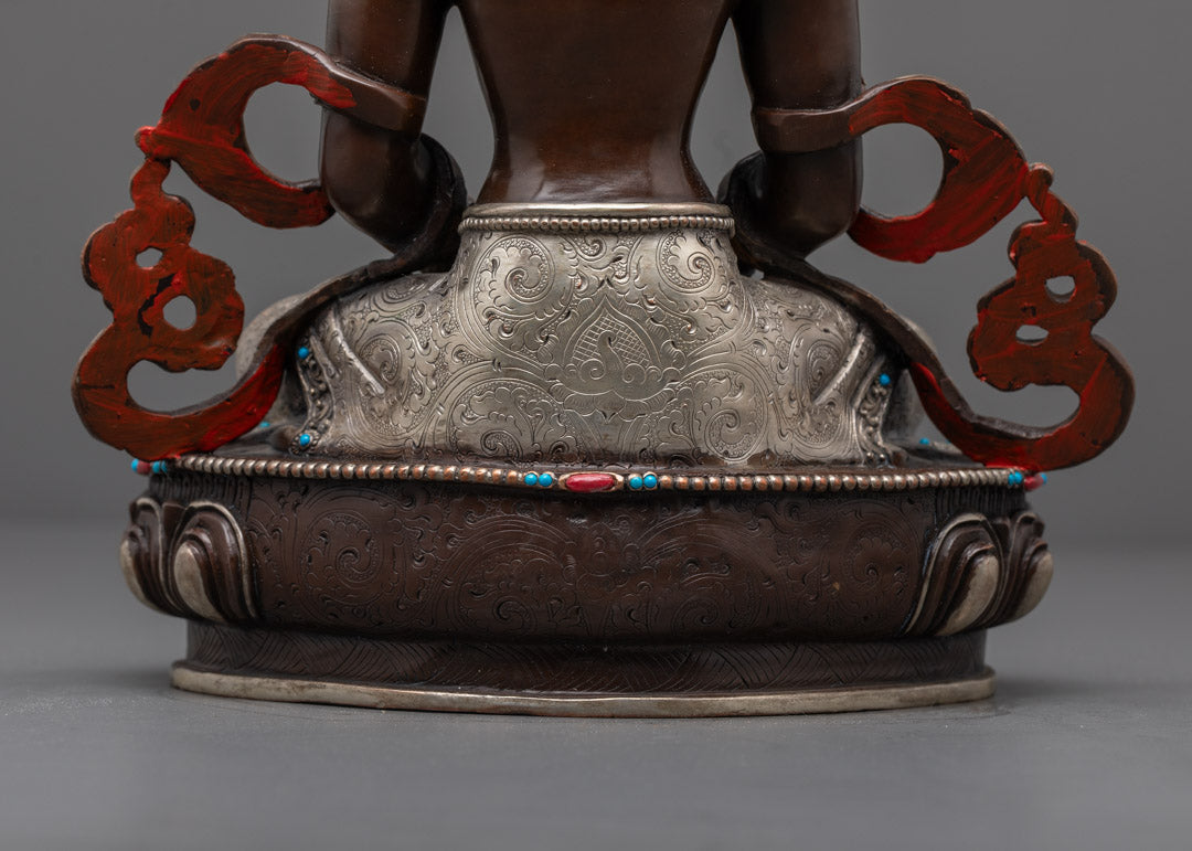 Oxidized Amitayus Statue with Silver-Plating Finishing