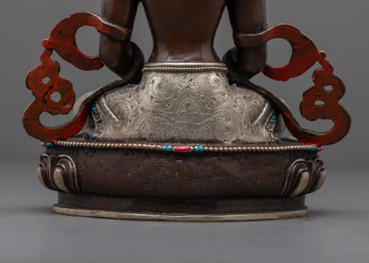 Oxidized Amitayus Statue with Silver-Plating Finishing