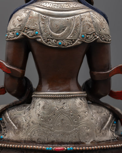 Oxidized Amitayus Statue with Silver-Plating Finishing