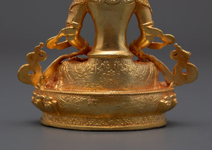 Nepalese Machine-Made Amitayus Statue | Gold-Plated Copper