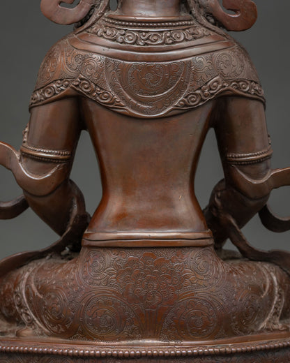 Oxidized Copper Amitayus Statue – Buddha of Longevity & Vitality