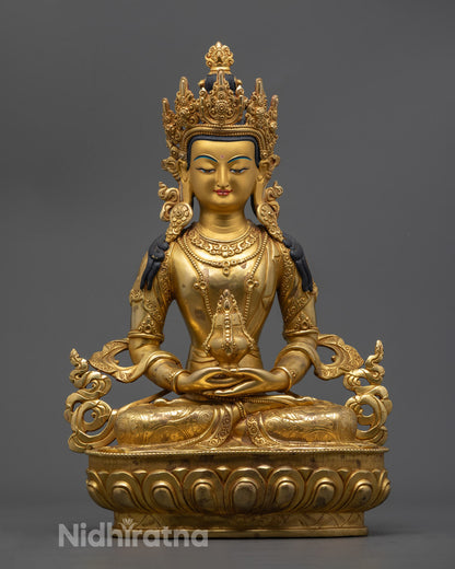 Tibetan Amitayus Statue | Hand-Carved Buddha of Eternal Life