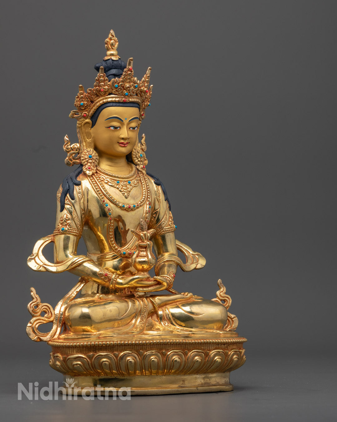 Amitayus Buddha Statue – Hand-Carved Gold-Gilded Copper with 24K Gold-Plated Face