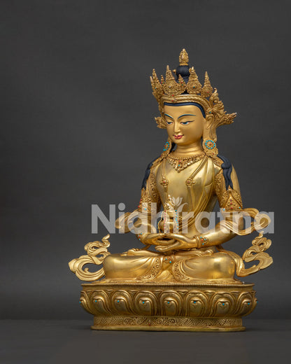 Amitayus Buddha Statue Left Side View Gold Gilded Buddhist Art