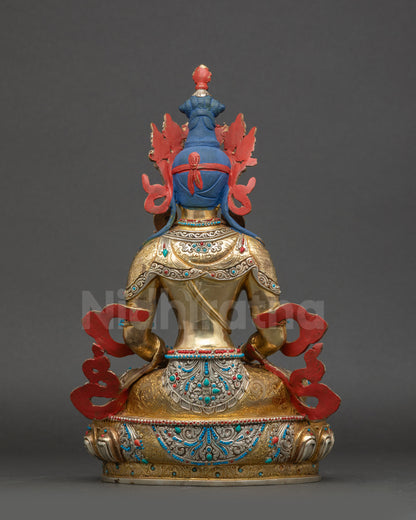Amitayus Buddha back view gold-gilded Nepalese copper sacred statue