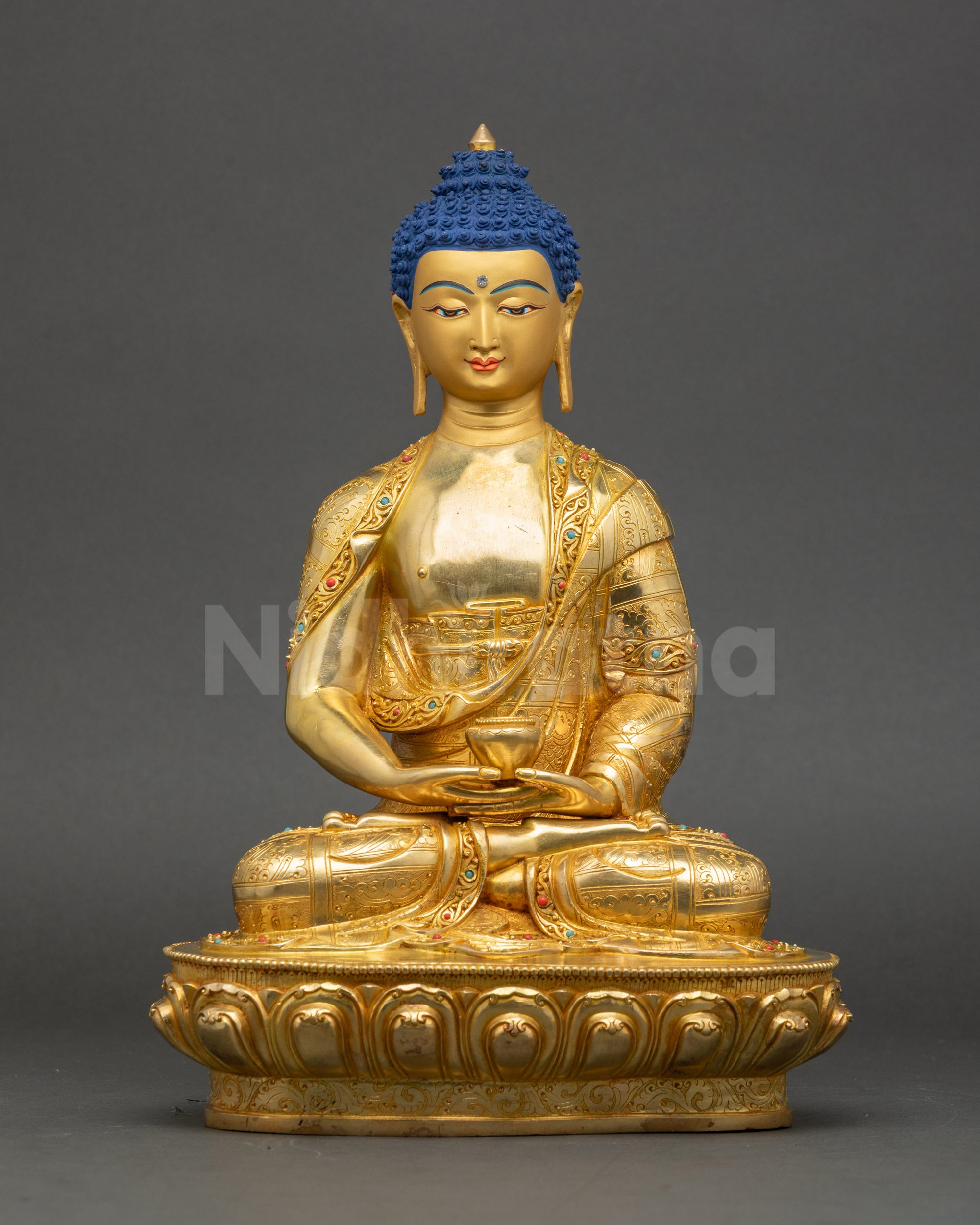 Amitayus Buddha statue gold fire gilded copper Himalayan art