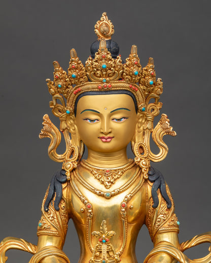 Handcrafted Amitayus meditation figurine holding longevity vase in lotus pose