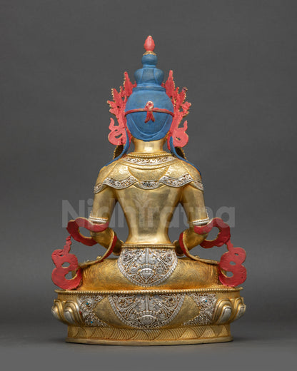 Amitayus Statue Back View Gold Fire-Gilded Copper with Silver Details