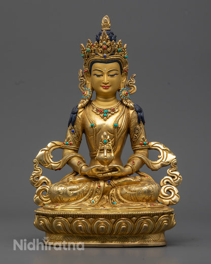 Amitayus Statue | Hand-Carved 24k Gold Gilded Copper