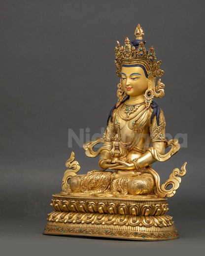 Amitayus statue left side view handmade copper lost-wax casting Nepalese art