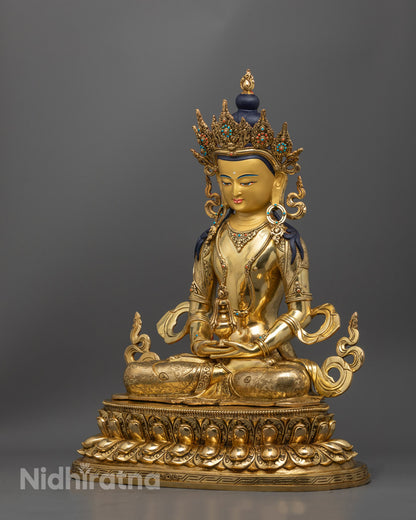 Amitayus statue with intricate robes and sacred iconography, perfect for altars and meditation spaces