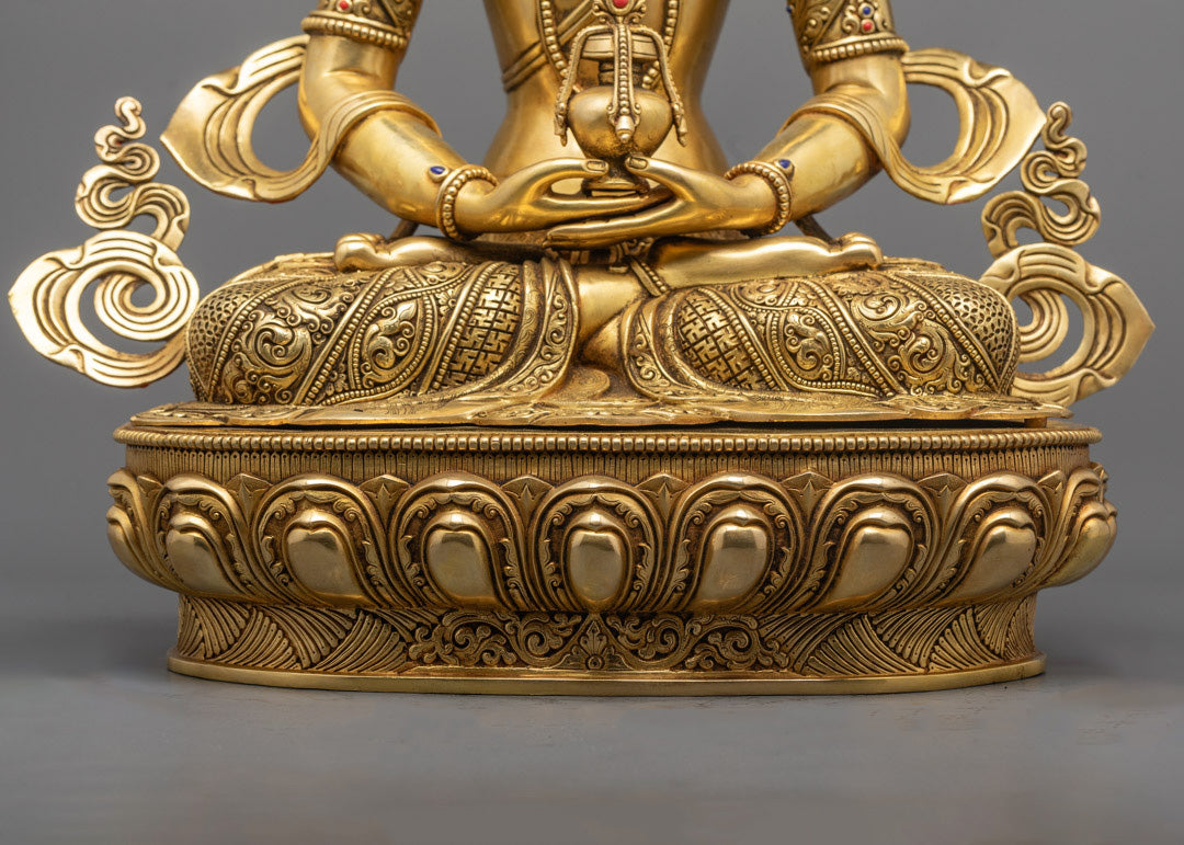 Amitayus Practice Statue | Gold Gilded Buddha Statue for Rituals