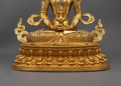Nepalese Amitayus Statue | Gold Gilded Copper Buddhist Art