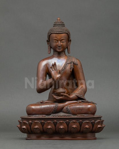 Amoghasiddhi Buddha statue, handcrafted Nepalese gold-gilded meditation art