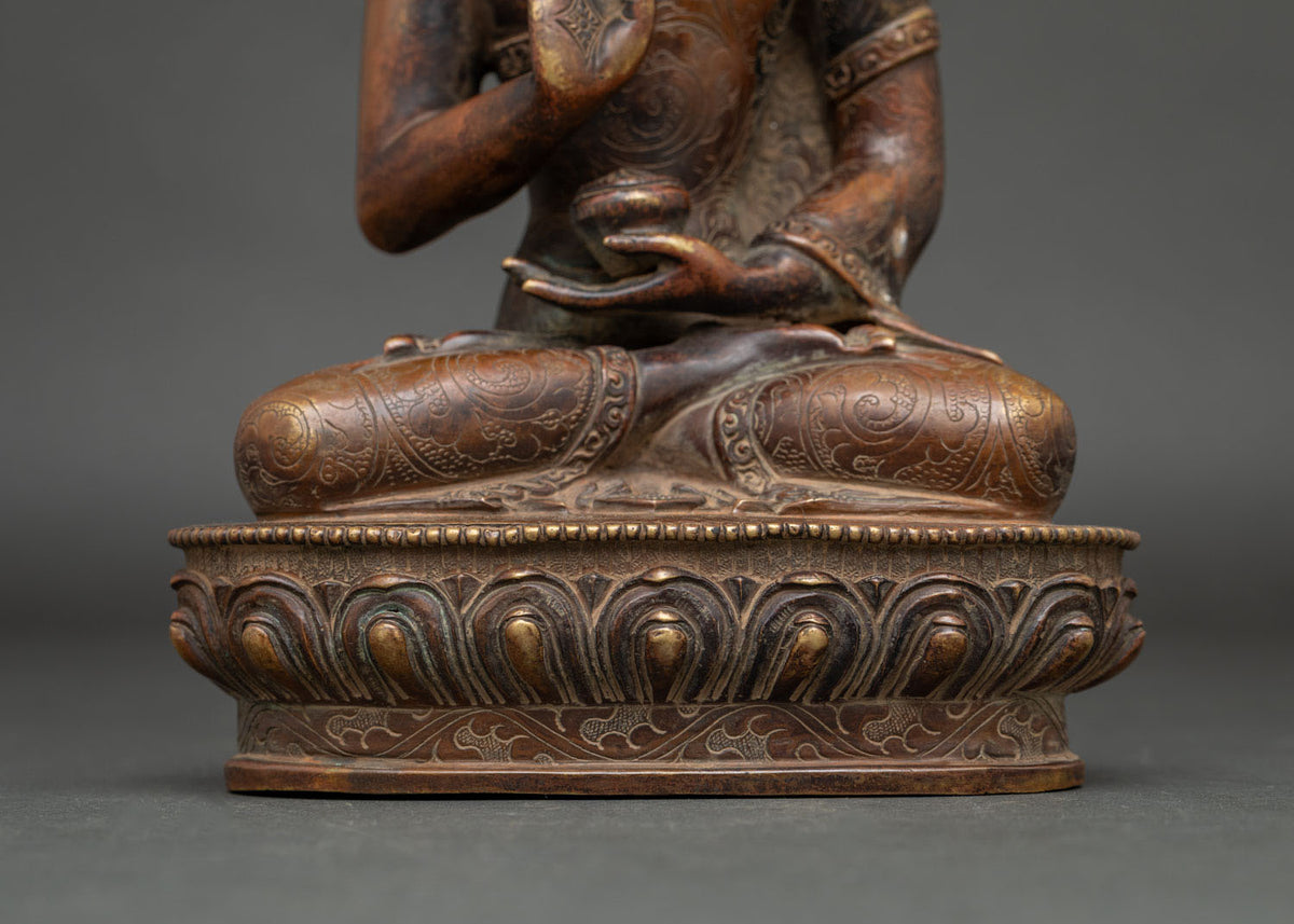 Wisdom Buddha Amoghasiddhi Sculpture | Chemically Oxidized Copper Idol