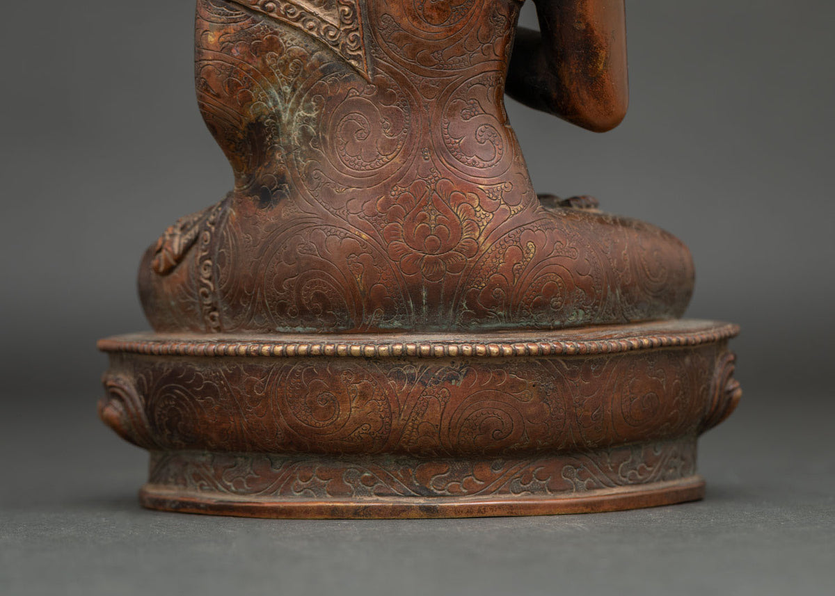Wisdom Buddha Amoghasiddhi Sculpture | Chemically Oxidized Copper Idol