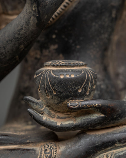 Antique-Finish Amoghasiddhi Buddha Statue | Traditional Buddhist Art