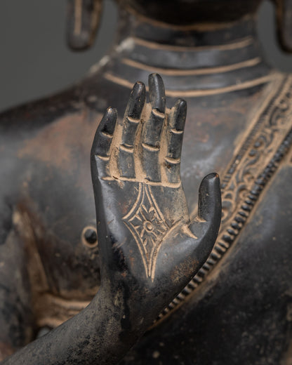 Antique-Finish Amoghasiddhi Buddha Statue | Traditional Buddhist Art