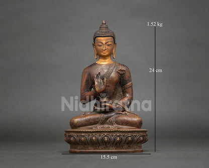 Wisdom Buddha Amoghasiddhi Sculpture | Chemically Oxidized Copper Idol