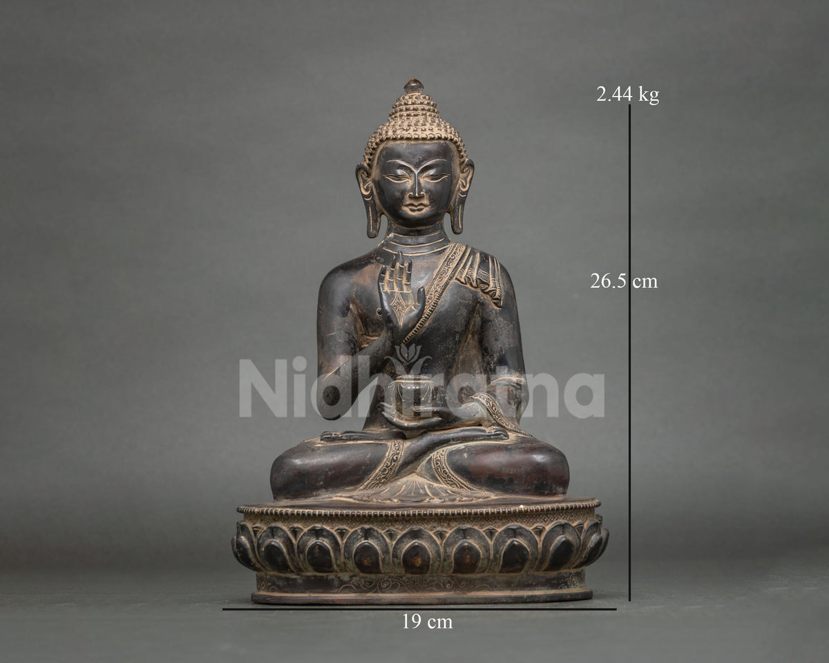 Antique-Finish Amoghasiddhi Buddha Statue | Traditional Buddhist Art