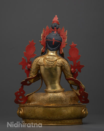 Artisan-crafted Green Tara statue placed in a peaceful meditation space, radiating spiritual energy and compassion