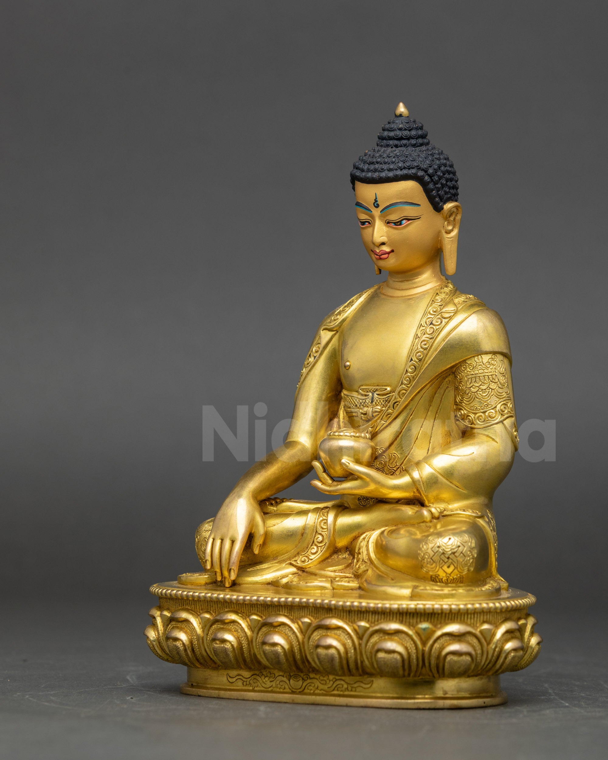 Artisan-made Shakya Thubpa copper statue depicting Prince Siddhartha Gautama in tranquil meditation posture